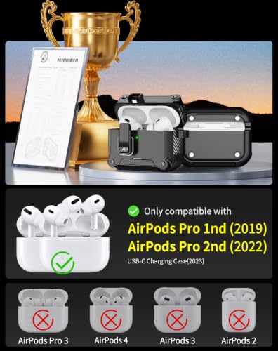 Image of Pohgelan for AirPods 2nd /1st Case with Safety Lock-Black | Magnetic Automatic Lock with Cleaning Kit&Keychain,Compatible with Magsafe