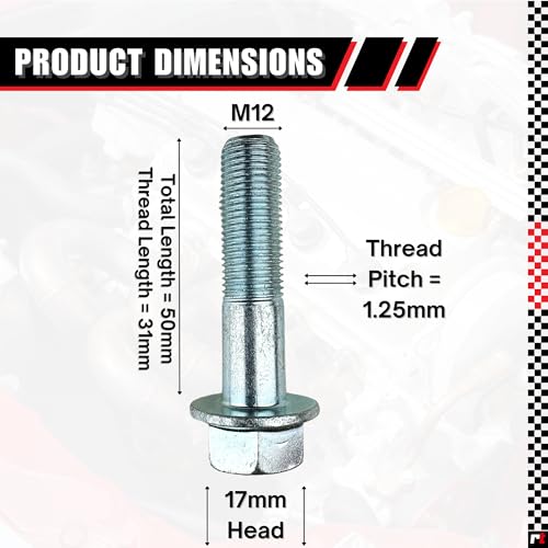 Image of M12-1.25 x 50mm ISO Grade 10.9 Hex Flange Bolt - JIS B1189, Partially Threaded, Japanese Industry Standard Hardware (1pc) (Pack of 4)