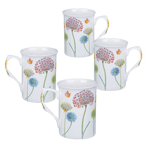 Gracie Bone China Mug Set of 4 (10-Ounce, Snowball Floral)