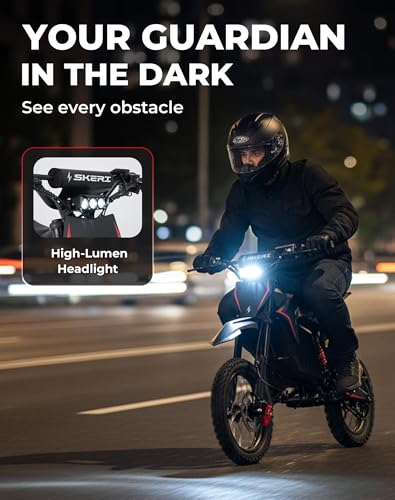 Image of Skeri Electric Dirt Bike for Adults & Teens, 14 inch /12 inch Fat Tire 3200W Motor 37MPH Off-Road EBike, 48V 21Ah Battery Hydraulic Disc Brakes Dual Suspension IPX5 Waterproof, Fit for Age 13+ -Red