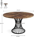Tribesigns Round Dining Table for 4-6 People, 47-Inch Farmhouse Dinning Room Circle Kitchen Table, Industrial Dinner Table with Metal Base for Kitchen, Living Room, Black and Brown