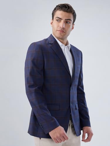 Image of Park Avenue Men Regular Fit Checks Pattern Poly Viscose Blend Notch Lapel Full Sleeve Formal Jacket