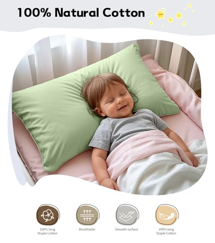 Image of Deep Dream Toddler Pillowcases for 13x18 Pillow 2 Pack, 100% Cotton Travel Pillow Case Cover, 600 Thread Count Cotton Pillow Covers, Soft & Breathable Small Pillow Cases Envelope Closure, Sage Green