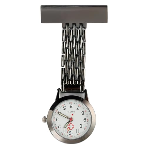 OMCGG Reloj de bolsillo para enfermeras, movimiento de cuarzo de aleación, reloj de bolsillo con colgante de clip que brilla en la oscuridad, gris