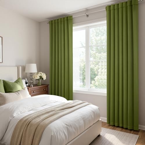 Image of ANRODUO Olive Green Back Tab Blackout Curtains 84 Inch Long 2 Panels | Rod Pocket,Thermal Insulated Room Darkening Light Blocking Curtains for Living Room Bedroom Privacy,W42xL84