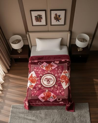 Image of Signature Blanket Single Bed Mink Blanket Single Ply For Extreme Winters(Flamingo,Multicolor,300 TC