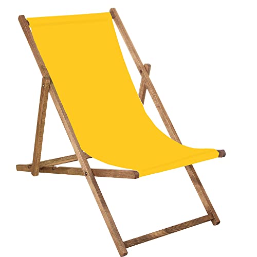 SPRINGOS Chaise longue de jardin pliante en bois imprégné pliable Chaise longue de camping Chaise de plage en bois de hêtre Jaune
