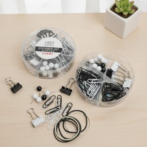 Image of AccuPrints Stationery Set with 50 Push Pins, 8 Paper Clips, 80 Binder Clips (Black)