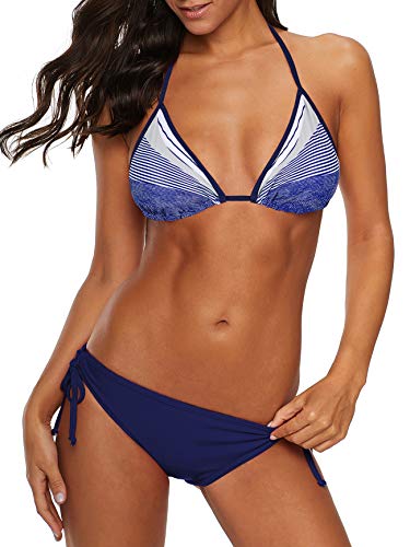 Image of American Trends Women's String Triangle Halter Bikini Set-2 Piece Swimsuit,Adjustable Ties,Removable Pads&Quick-Dry Fabric