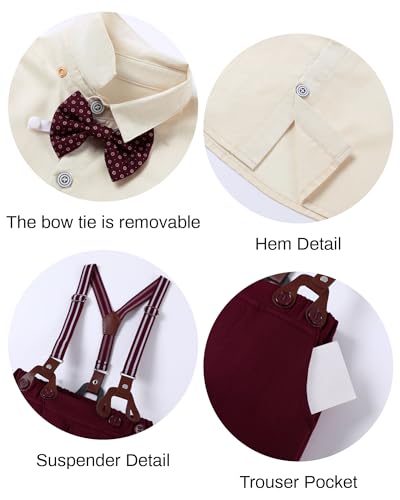 Image of nilikastta Toddler Baby Boy Clothes Suit Gentleman Wedding Outfits Formal Dress Shirt /Bowtie /Vest /Suspender Pants 1-9 Years