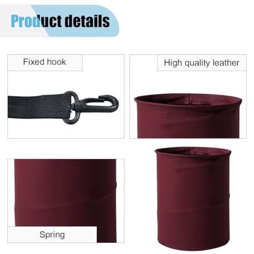 Image of Collapsible Trash Can Car Garbage Bag - Leather Pop-up Car Trash Bin with Elastic Band - Hanging Foldable Garbage Can Vehicle Waste Basket Bin - Double-Layer Washable Bag for Cars Camping (Red)