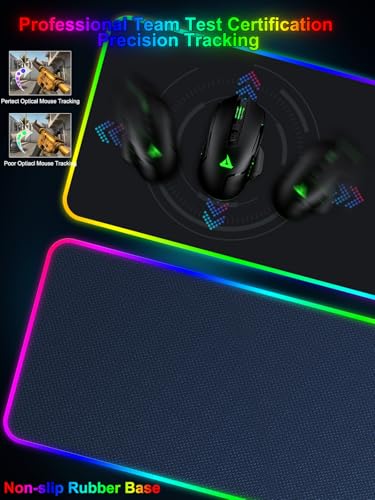 Image of Mouse Pad with Wireless Charging, Large Desk Mat RGB Gaming Mousepad, 10 Light Colors LED Gaming Pad Keyboard Pad with Ultra-Smooth Surface & Non-Slip Rubber Base, Waterproof Full Desk Mouse Pad