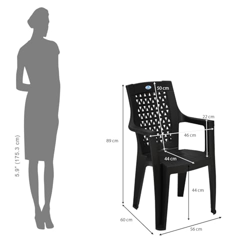 Image of Nilkamal Elevate Plastic Chair with Arm | Set of 2 | Stackable Chair | for Living Room, Bed Room, Kitchen, Balconies, Outdoor | Iron Black