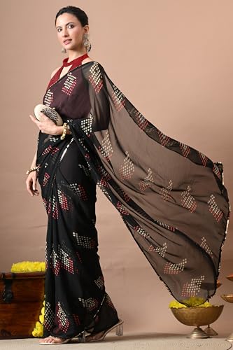 Image of MIRCHI FASHION Women Sari Georgette Chevron Printed | Modern Pattern Farewell and Festive Drape with Matching Blouse Piece