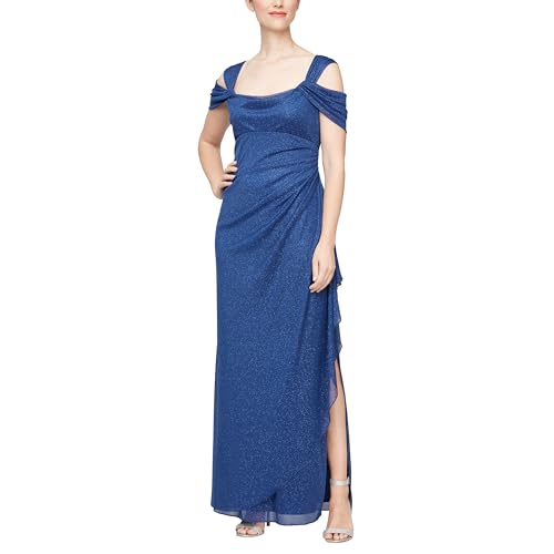 alex evenings women's long cold shoulder dress Alex Evenings Embellished Cold Shoulder Column Gown - Blue