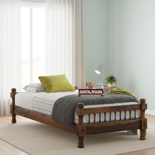 Image of AADITYA WOODS Solid Sheesham Wood Single Bed Cot Without Storage | Single Size Bed for Bedroom | Multipurpose Use Bed- Walnut 22