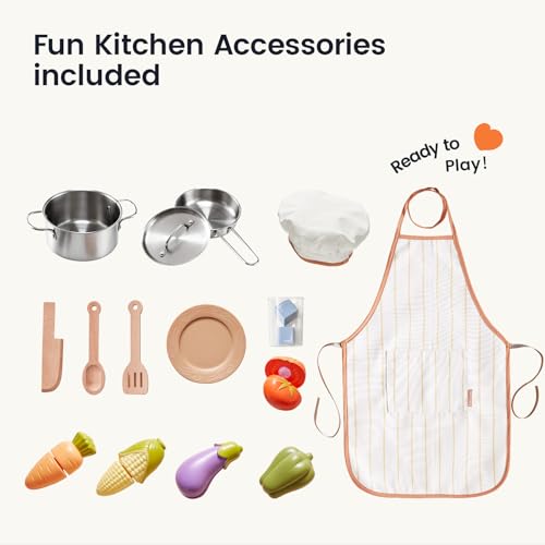 Tiny Land Play Kitchen for Kids, Wooden Farmhouse Kitchen Playset Chef Pretend Play Set for Toddlers w/Real Lights & Sounds, Toys Kitchen with 18 Pcs Toy Food & Cookware Accessories, Sage Green by Tiny Land - Image 9