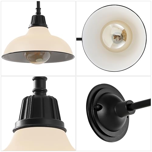 Image of JONATHAN Y 12.25 inch Matte Almond /Black 1-Light Farmhouse Industrial Outdoor Sconce, LED Gooseneck Wall Light for Porch, Metal Bowl Shade, Dimmable Vintage Exterior Fixture, LED Bulb Included (JYL7613M)