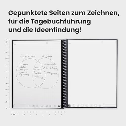 Rocketbook Core wiederverwendbares Spiral-Notizbuch, Format 21 cm x 29,7 cm, Schwarz – gepunktete Seiten, App-Konnektivität, löschbar, robuster Einband, ideal für Schule, Arbeit und kreative Projekte