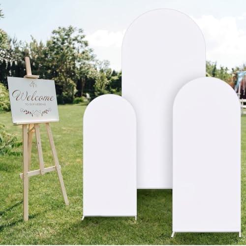 Image of VitalCozy Set of 3 Arch Covers 6ft, 6.5ft, 7.2ft White | Arch Covers Stretchy Backdrop for Wedding Baby Shower Birthday Photo Booth Decoration, Fits Arch Frame, Frame Not Included