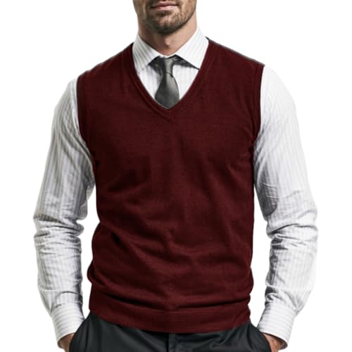 GodLover Pure Cotton Sweater Vest for Men – Classic V-Neck Sleeveless Knit Vest, Lightweight Pullover Style