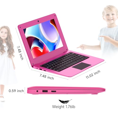 TOPOSH 10.1 Zoll Laptop Computer PC Netbook für Mädchen, Intel Celeron N4000, 8GB RAM 64GB SSD, unterstützt Windows 10, mehrsprachiges Paket installiert Tastatur Aufkleber beigefügt-Pink Rosa – Bild 4