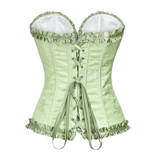 Vrapo Korsett Damen - Bustier Corset Top für Frauen - Vollbrust Corsage Schnürkorsett Taillenformer Dessous - Schilf Grün - Größe M