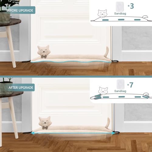 Image of Marwood Under Door Draft Stopper Decorative Wind Stopper 32 inch for Door & Window, Weighted Animal Air Draft Stopper Snake Noise Blocker for Bottom of Door with Hanging Loops - Khaki Cat