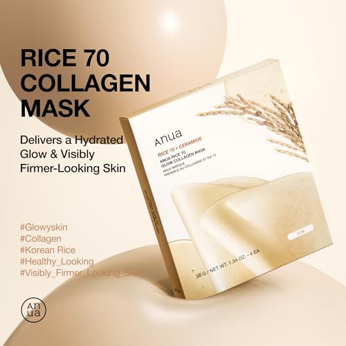 ANUA Rice 70 Glow Collagen Mask, Overnight Face Mask for Glass Skin, Ceramide, Collagen Facial Mask, Skin Moisture Barrier, Tightening Care, Natural Color, Korean Skin Care, 38g/4ea - imagen 2