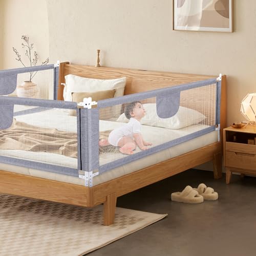 Willonin Barriere de Lit Enfants Barrière de Lit Portable Bébé Barrière de Sécurité de Lit Enfant Rail de Lit Anti-Chute pour Bébés,barrière de lit pour Enfants en Bas âge (Gris, 200cm)