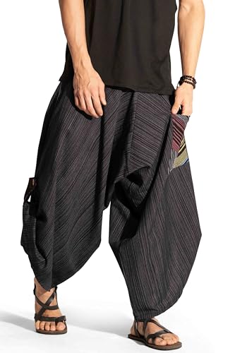 Image of The Veshti Company Cotton Baggy Pants Drop Crotch Harems for Men's Loose Boho Oversized Striped Meditation Yoga Pant with Pocket