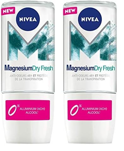 NIVEA MAGNESIUM DRY FRESH Déodorant Bille Femme 1x50ml anti transpirant sans sels d’aluminium roll on sensation de fraîcheur 48H Lot de 2