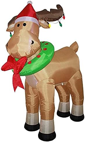 6' Air Blown Inflatable Reindeer w/Santa Hat and Wreath Christmas Yard Decoration