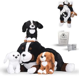 Simba&Kolala Bernese Dog Stuffed Animals with Babies Inside Belly Girls Boys Age 3+ Mommy Dog with 3 Puppies Cute Soft Plush Dog Toy for Kids Birthday