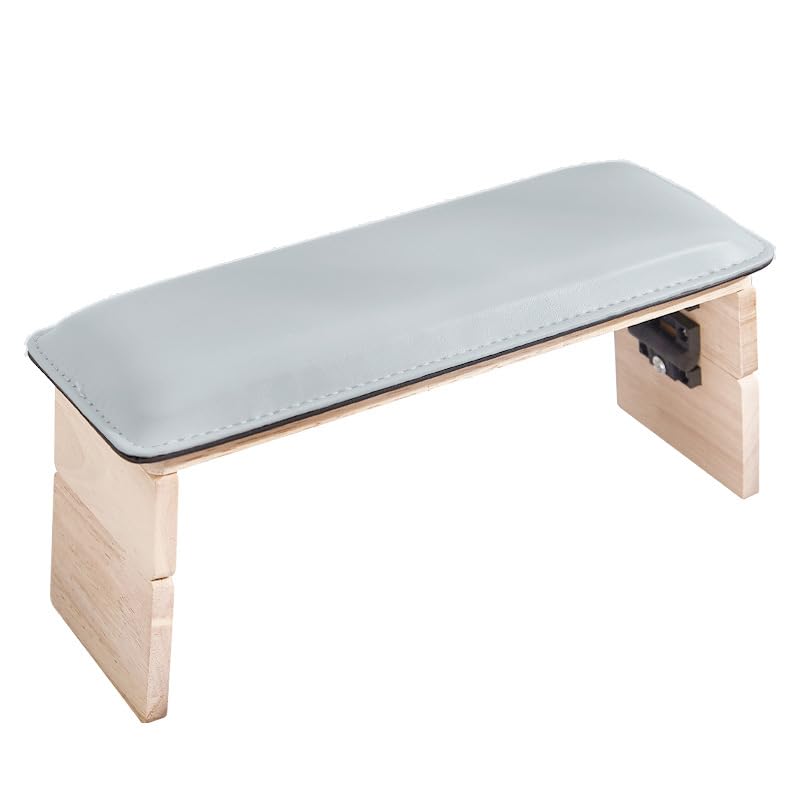 Nail Art Hand Rest with Foldable Wood Legs, PU Leather Cushion, Three Adjustable Heights, Manicure Arm Support Pillow (Double-folded hand pillow in grey)