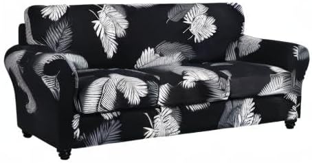 Miniatura 8 de SearchI - Funda de sofá elástica con estampado floral, 4 piezas, incluye 3 fundas de cojín independientes, protector lavable para muebles de sala de
