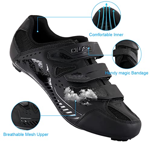 Hiland Unisex Wide Cycling Shoes Compatible with Peloton & Look Delta/SPD Cleats-3 Straps-Clip in Road/Mountain/Indoor Bike Shoes for Mens and Womens3