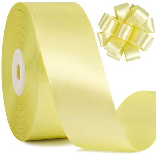 1-1/2 Inches Baby Maize Satin Ribbon 50 Yards Light Yellow Fabric Ribbon for Flower Bouquet Gift Wrapping Eternal Roses Bows Making DIY Crafts
