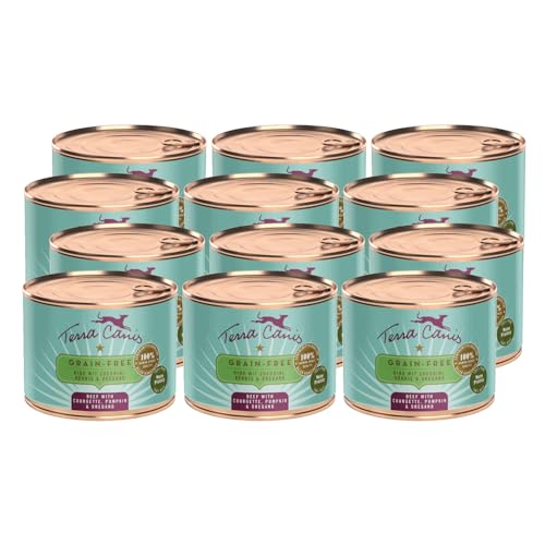 Terra Canis Rind, Zucchini, Kürbis & Oregano - Getreidefreies Nassfutter, 12x200g I Premium Hundefutter in 100% Lebensmittelqualität Aller Rohstoffe I Reichhaltig & gesund, allergenarm & glutenfrei