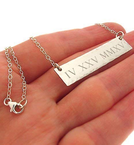 Personalized Roman Numeral Date Necklace In Sterling Silver - Engraved Horizontal Bar Pendant - Rectangular Bar Pendant - Anniversary Gift Idea - Gift For Her - Customized Necklace #TOP2