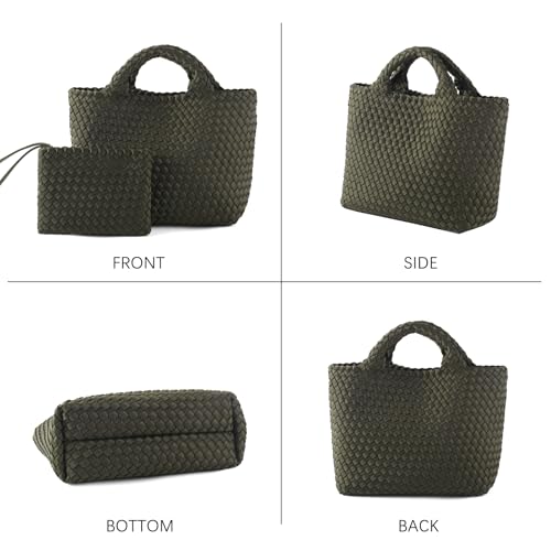 Image of Woven Bag for Women, Neoprene Tote Bag Summer Beach Handbag Purse Retro Handmade Travel Shoulder Bag Set