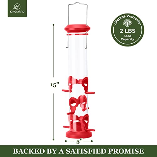 Kingsyard 2 Pack Tube Bird Feeders For Outdoors Hanging, Premium Hard Plastic Bird Feeder With 6 Feeding Ports, Weatherproof & Steel Hanger, Attracting For Wild Birds (Red) #TOP4