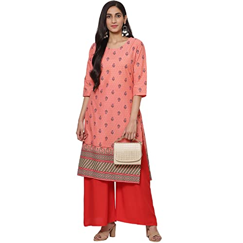Image of Rangriti Coral Cotton Straight Kurta for Women