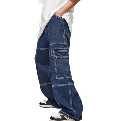 Y2K Denim Cargo Pants Vinatge Baggy Stitch Parachute Jeans Wide Leg Streetwear Gothic Men's Jeans