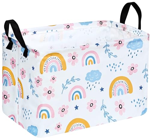Image of Rec Rainbow Print Box Hamper Storage Basket Collapsible Organizer Bin Gift Shelf Baskets for Home and Kitchen Storage