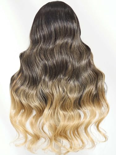 Image of Beauty Forever Bye Bye Knots Golden Blonde Highlights Glueless Human Hair Wig Face Framing Loose Body Wave 7x5 HD Lace Closure Ombre Blonde Wig 150% Density Pre Plucked Pre Cut Wear and Go Wigs 20inch