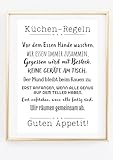 Din A4 Kunstdruck ohne Rahmen - Küchen-Regeln - Spruch Küche Esszimmer Essen Benehmen - Druck Poster Bild