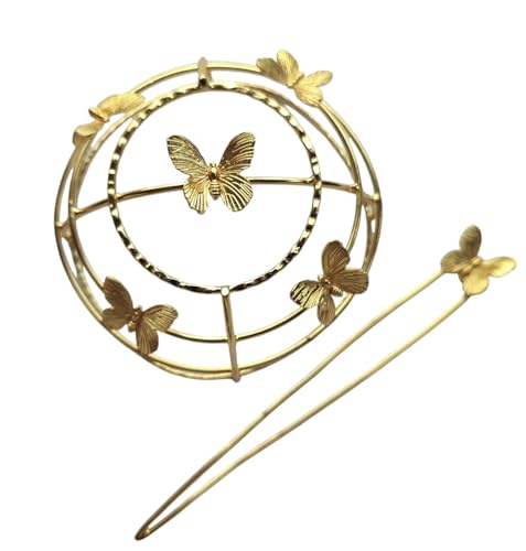 Image of Womens Bun Holder Hair Slide Clip Hairpin Stick Hair Accessories Gold | 1 Piece Hair Bun Cage (Butterfly)