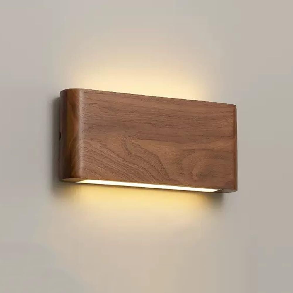 Dimmable Retro Industry Hallway Wall Sconce Indoor Modern Wood Long Bedside Wall Light Up Down Light Mid Century Farmhouse Linear Wall Mounted Lamp for Bedroom Bathroom Living Room Kitchen