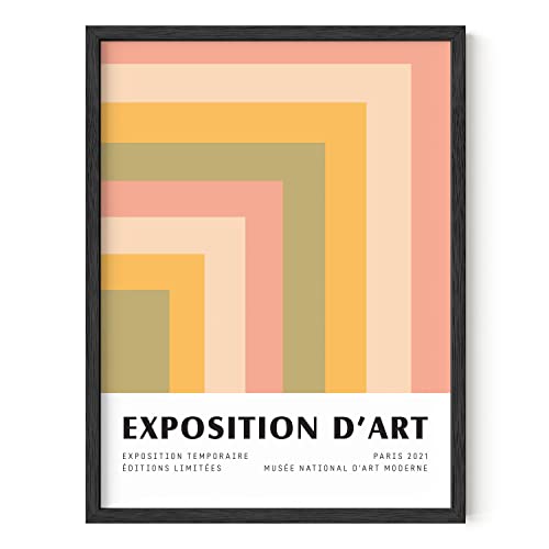 HAUS AND HUES Contemporary Geometric Wall Art, Danish Pastel Colorful Print, Pink and Orange Aesthetic Decor (Black Frame, 12x16)